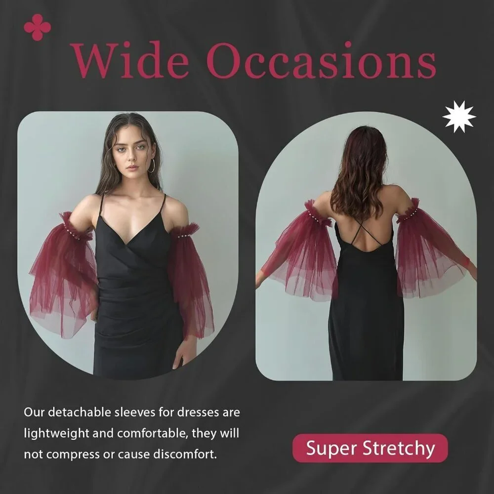 Women's Wedding Puffy Fingerless Red Detachable Long Sleeves Ruffled Gloves